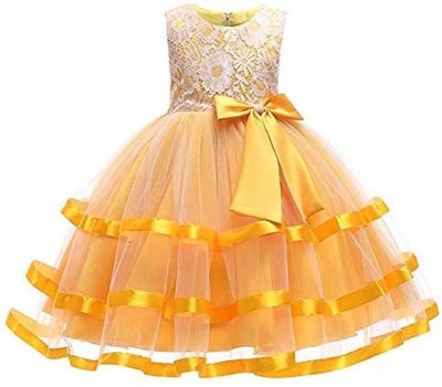 NAAZ FASHION Baby Girls Maxi/Full Length Festive/Wedding Dress(Yellow, Sleeveless)