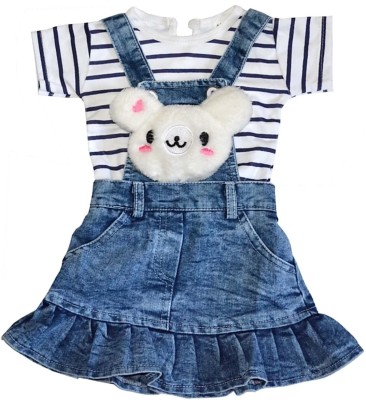 NextGen Dungaree For Girls Casual Striped Denim(Blue, Pack of 1)