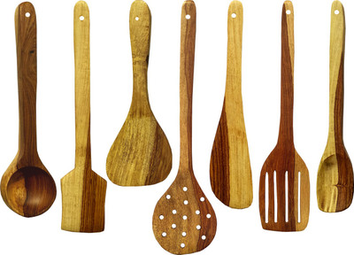Miwala Cooking and Serving Spoons Kitchen Tool Set(Brown, Spatula, Ladle, Skimmer)