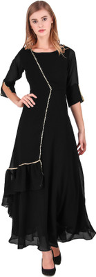 Marziyaa Women Solid Flared Kurta(Black)