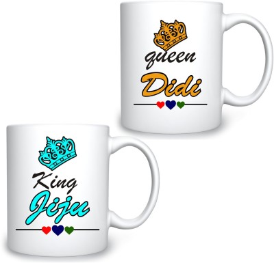 ADITI Designs King JIJU Queen DIDI 27A Ceramic Coffee Mug(300 ml, Pack of 2)