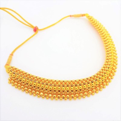 Karishma Kreations Traditional Wedding Pearl Ethnic Jewellery Broad Heavy Marathi Maharashtrian Kolhapuri Saaj Thushi Mangalsutra Pendant Locket Mala chains Choker Necklace for Women Girl Stylish fancy party wear Set Simple 22K Gold Plated Micro 1 One Gram gold Beads Design Jewelry Mangal Sutra Sets