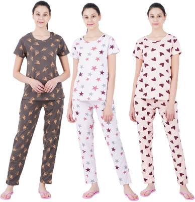 Sevnix Girls Printed Multicolor Night Suit Set