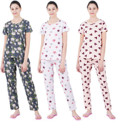 Sevnix Girls Printed Multicolor Night Suit Set