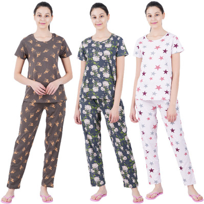 Sevnix Girls Printed Multicolor Night Suit Set