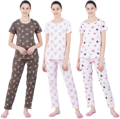 Sevnix Girls Printed Multicolor Night Suit Set