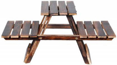 home design mart Wooden Multipurpose Folding Rack/Plant Stand with 3 Decks Plant Container Set(Wood)