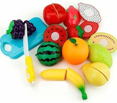 SVE Realistic Sliceable 10 Pcs Fruits and Vegetables Cutting Play Toy Set, Can Be Cut in 2 Parts