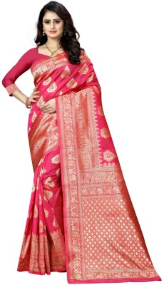 Shoppershopee Woven Kanjivaram Silk Blend Saree(Pink)