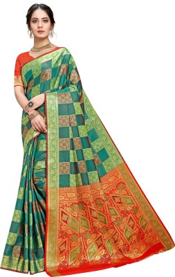 COSBILA FASHION Woven Bollywood Silk Blend Saree(Green, Gold, Maroon)