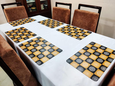 Groki Rectangular Pack of 6 Table Placemat(Black, Gold, PVC)