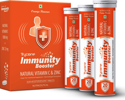 Trycone Immunity Booster- Vitamin C 1000 mg with Zinc 12 mg -60 Effervescent Tablets(3 x 50 g)