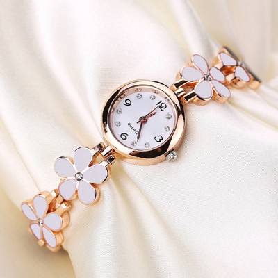 KNOWZ Bracelet Rose Gold White Flower Pattern Studded Gift on Girls Watch for Women Analog Watch  - For Girls