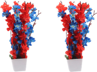 Flipkart Perfect Homes White /Pink blossom Multicolor Orchids Artificial Flower  with Pot(16.2 inch, Pack of 2, Flower Bunch)