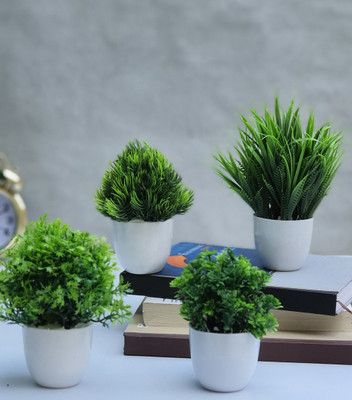 Litleo Set Of 4 All Green Different For Home Office Or Decoration Bonsai Wild Artificial Plant With Pot  (15 Cm, Green) For Rs. 90 @ 64 %