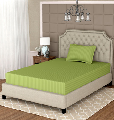 BEAUME Cotton Single Flat 260 TC Striped Bedsheet(Pack of 1, Green)