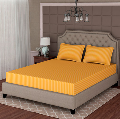 BEAUME Cotton Double Flat 260 TC Striped Bedsheet(Pack of 1, Yellow)
