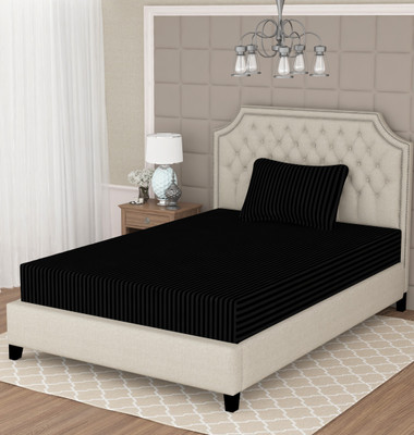Expert Production Cotton Single Flat 260 TC Striped Bedsheet(Pack of 1, Black)