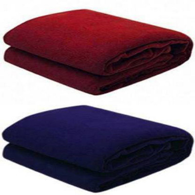 Unique Style Solid Double Fleece Blanket for  Heavy Winter(Polyester, Maroon, Blue)