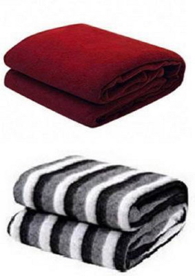Comfytouch Solid Double Fleece Blanket for  AC Room(Polyester, Maroon, Black)