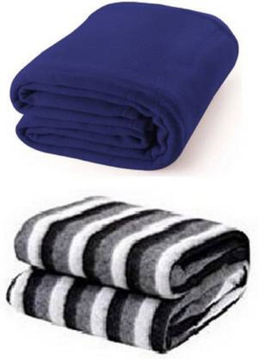 Comfytouch Solid Double Fleece Blanket for  AC Room(Polyester, Blue, Black)