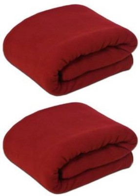 Comfytouch Solid Double Fleece Blanket for  AC Room(Polyester, Red)