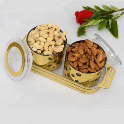 Heart Home Plastic Cookie Jar  - 500 ml(Pack of 3, Gold)