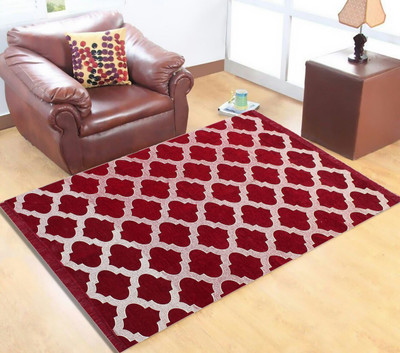 Sparrow world Red Chenille Carpet(5 ft,  X 7 ft, Rectangle)
