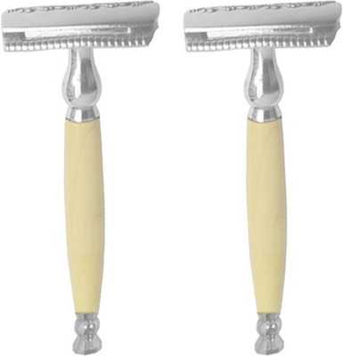MGP FASHION Anti skid wooden handle royal premium look classic stainless steel style manual blade shavers combo for home and travel use shaving set of 2, Men & Women(Pack of 2)