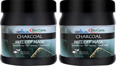 GEMBLUE BIOCARE Charcoal Peel Off Mask Deep Cleansing with Aleovera and Green Tea Extract, 500ml each Pack of 2(500 g)
