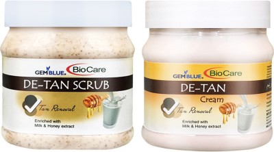 GEMBLUE BIOCARE DE TAN Scrub and Cream for Tan Removable Enriched with Milk and Honey Extract,500ml Each, PACK OF 2(2 Items in the set)