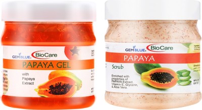 GEMBLUE BIOCARE Papaya Gel and Scrub,500ml each With Properties of Papaya extract enriched with Aleovera & Vitamin E, PACK OF 2(2 Items in the set)
