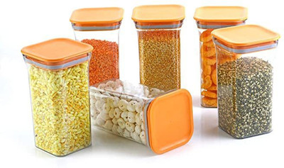 Analog Kitchenware Plastic Grocery Container  - 1100 ml(Pack of 6, Orange, Clear)