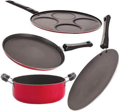 NIRLON FT11_CT12_UP4_CS24 Non-Stick Coated Cookware Set(PTFE (Non-stick), Aluminium, 4 - Piece)