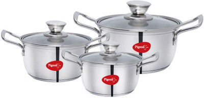 Pigeon Conical Casserole 3 Piece Set Induction Bottom Cookware Set(Stainless Steel, 3 - Piece)