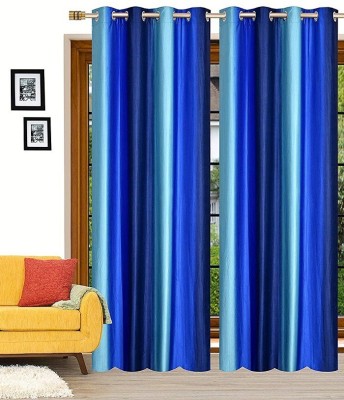 MSD Decor Hub 274 cm (9 ft) Polyester Semi Transparent Long Door Curtain (Pack Of 2)(Striped, Blue)