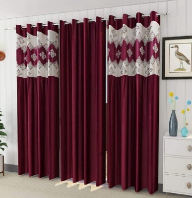 RS COLLACTION 273 cm (9 ft) Polyester Semi Transparent Long Door Curtain (Pack Of 3)(Solid, Wine)