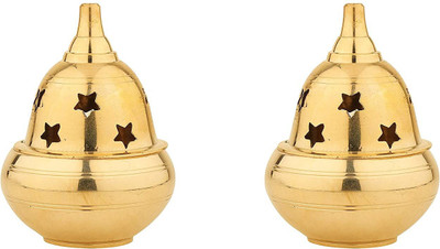 RUDRANSH Combo of Pure Brass Star Holes Design Apple Shape small Akhand Diya Set Of 2 Brass (Pack of 2) Table Diya Set(Height: 2.5 inch)