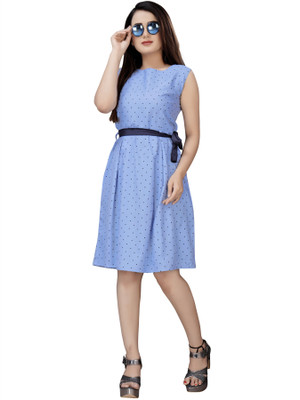 tanvi creation Women Fit and Flare Blue Knee Length Dress