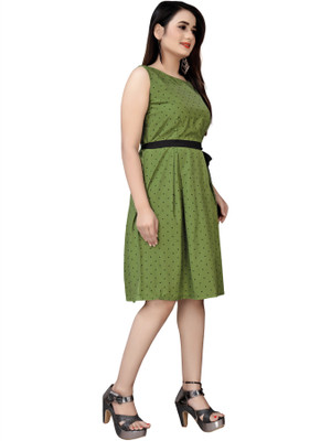 Hiral Creation Women Fit and Flare Green Knee Length Dress
