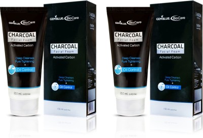 GEMBLUE BIOCARE Charcoal Facial Foam Activated Carbon ,150ml each Pack of 2 Face Wash(300 ml)