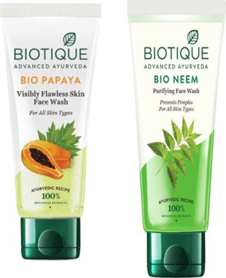 BIOTIQUE Bio Neem Purifying_ Papaya Visibly Flawless Skin  Pack of 2 (100g) Face Wash(100 g)