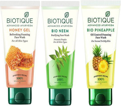 BIOTIQUE Honey Gel_Neem Purifying_Pineapple Oil Control__ pack of 3 each 100g Face Wash(100 g)