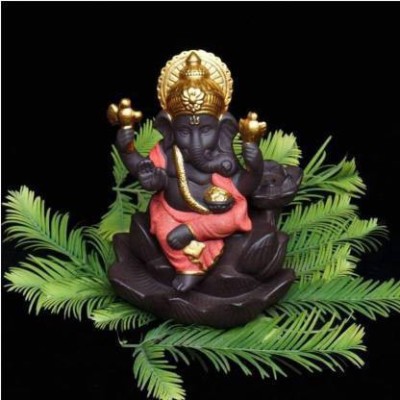 D Wall Kamal Ganesh Gold with 10 Free Smoke Backflow Scented Cone Incenses Decorative Showpiece  -  13 cm(Polyresin, Orange)