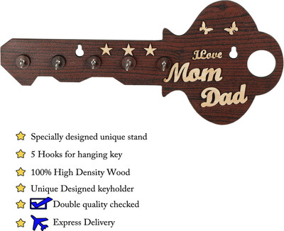 AMTRENDS Wood Key Holder(5 Hooks, Maroon)