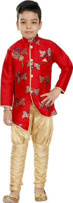 BURBN Boys Festive & Party Sherwani and Churidar Set(Red Pack of 1)