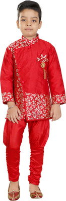 BURBN Boys Festive & Party Sherwani and Churidar Set(Red Pack of 1)