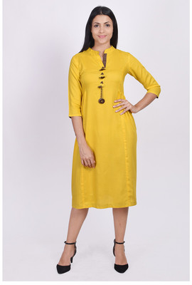 IRIDAA JAIPUR Women Solid A-line Kurta(Yellow)
