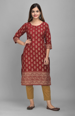 Surhi Women Printed Straight Kurta(Maroon)