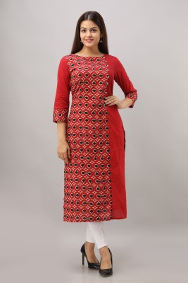 SAART BUNAAI Women Printed Straight Kurta(Red)